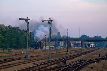 Ausfahrt Ol 49 im Bahnhof Wolsztyn