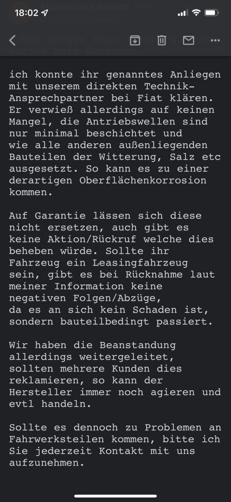 Fiat 500e, Antrieswellen