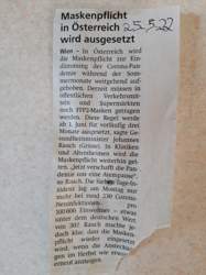 Maskenpflicht in Österreich ist ausgesetzt.