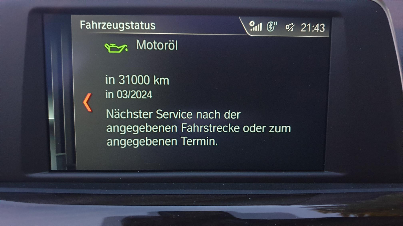 BMW X1 25e Anzeige Ölservice nach 2000km