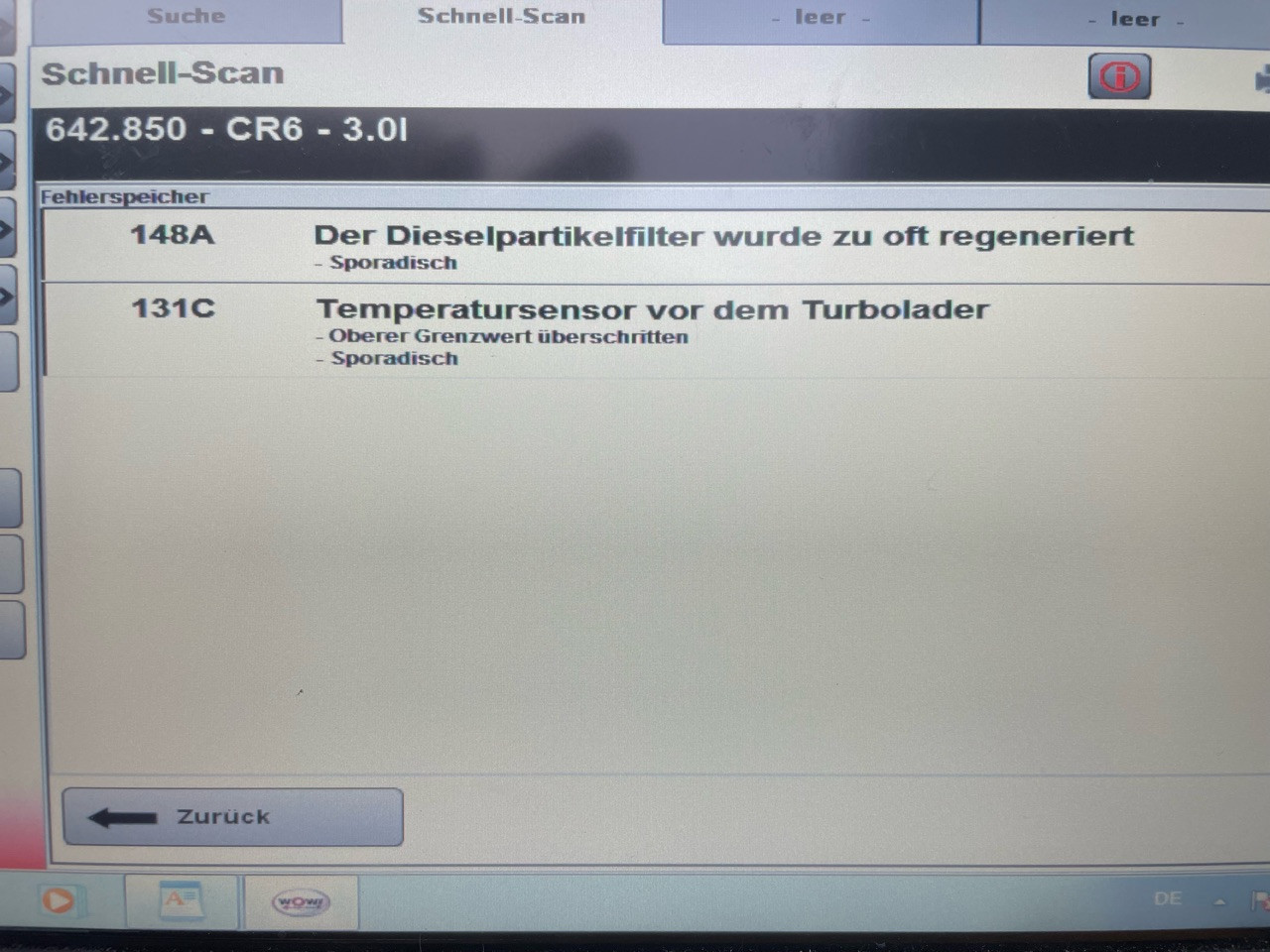 Fehlerspeicher 148A Dieselpartikelfilter