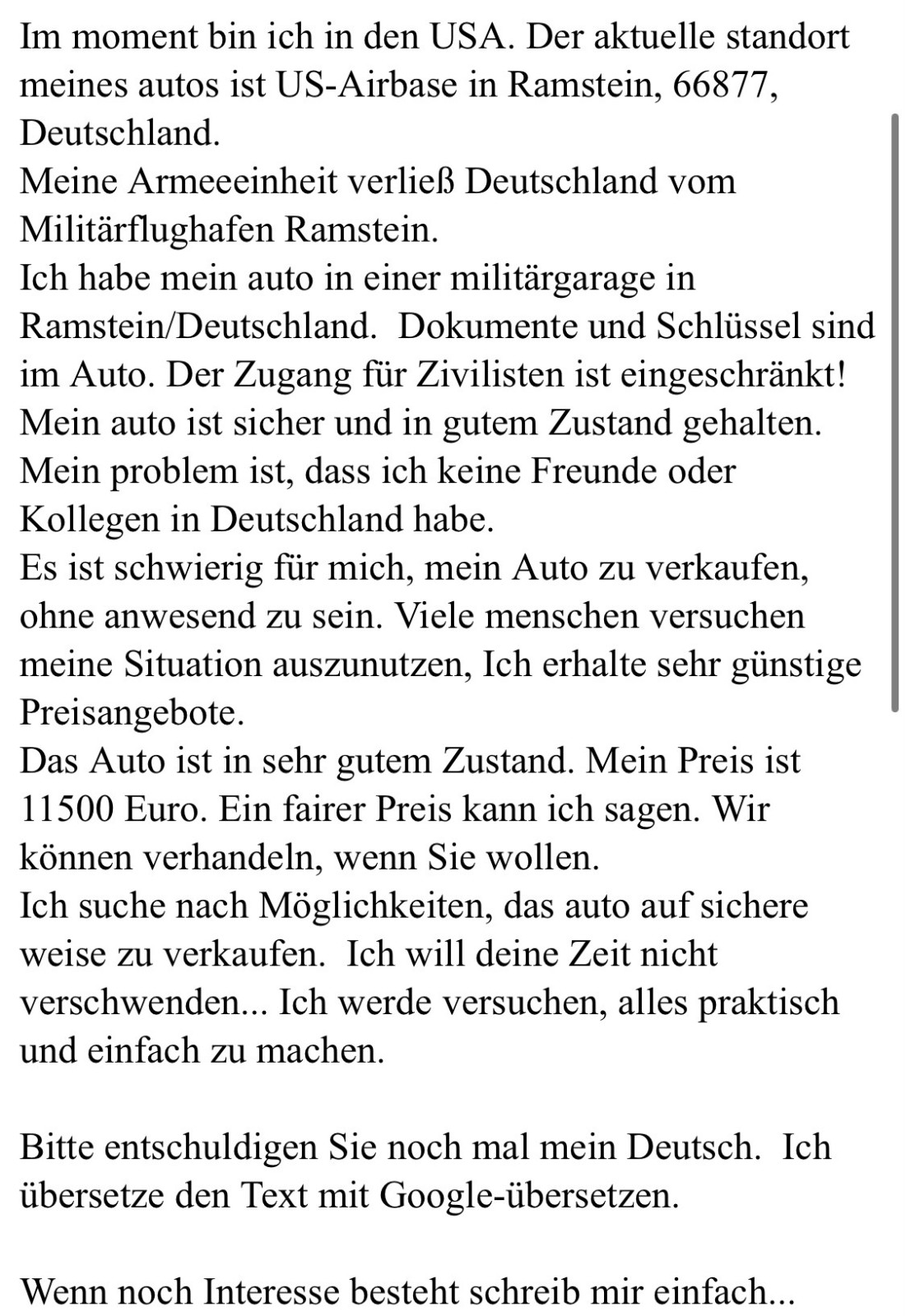 Autokauf von US Soldat