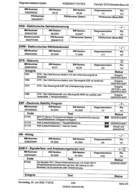 Fehler ASR ESP Distronic Reifendrucküberwachung