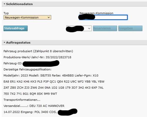 Selektionsdaten Neuwagen Kommission