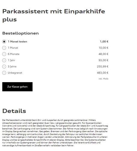 EtronParkassistent mit Einparkhilfe plus