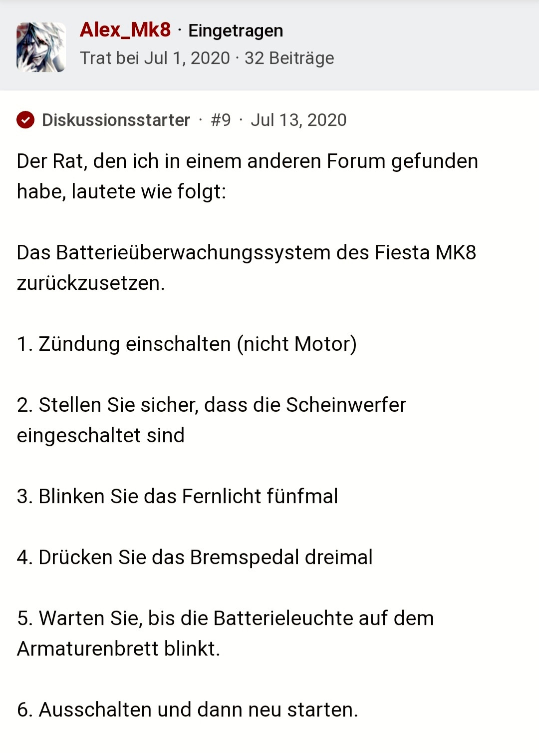 Anleitung zum 'BMSReset' (Quelle FiestaSToc Alex_Mk8) Ford Fiesta