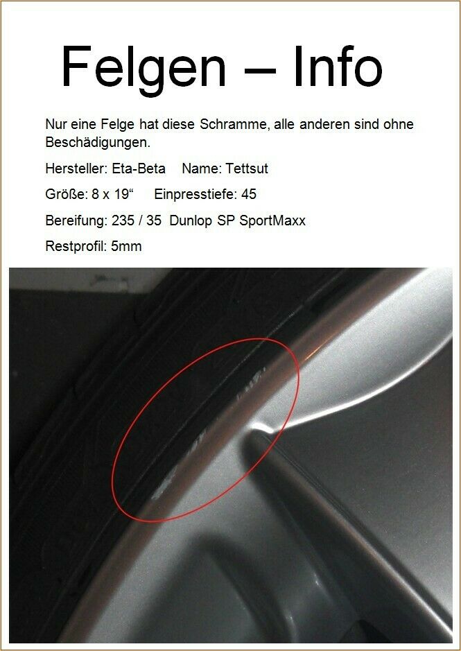 Tettsut 8 x 19" ET45 LK 5/112 für VW Audi mit 235/35 Dunlop SP SportMaxx