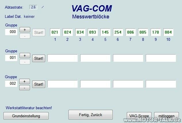 Audi 80 B4 - VAG-COM - Gruppe 000 der Messwertblöcke