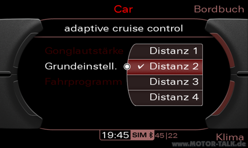 Acc-distanzeinstellungsoption