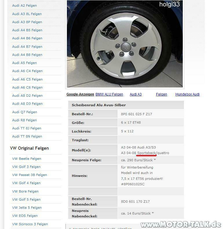 Winterreifen Audi A3