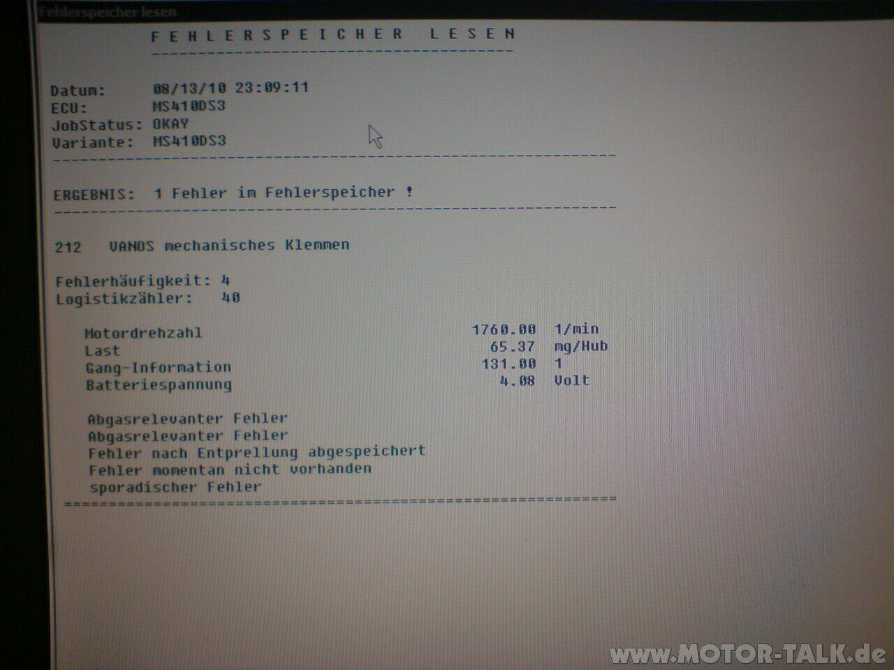 Compact 323ti - Fehler 212 Vanos mechanisches Klemmen - was kann man tun?