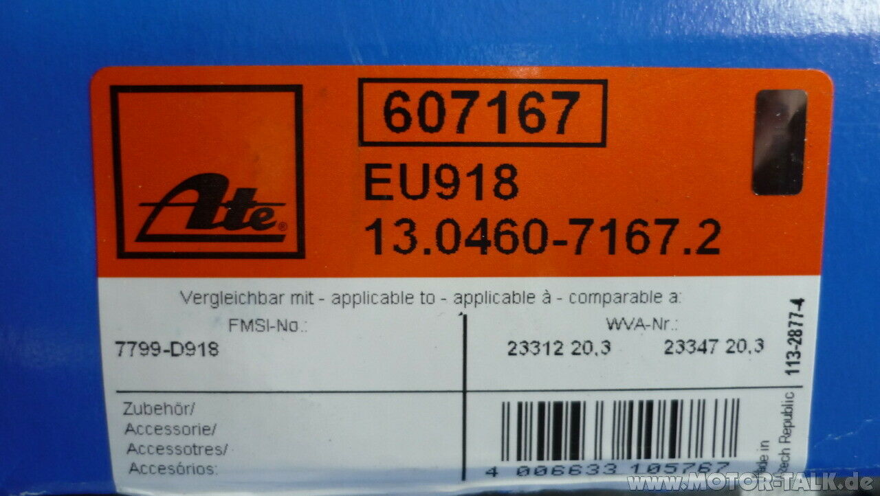 Audi ATE-Bremsbeläge nicht gleich ATE?