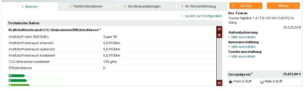 Reicht der 140 PS Benziner für die 1,7 Tonnen, oder doch lieber 165 Diesel PS