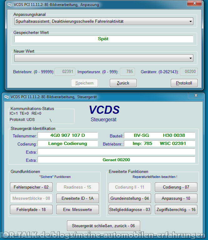 Nur anpassen - nicht codieren: Warnzeitpunkt Spurhalteassistent, Intensität Lenkradvibration