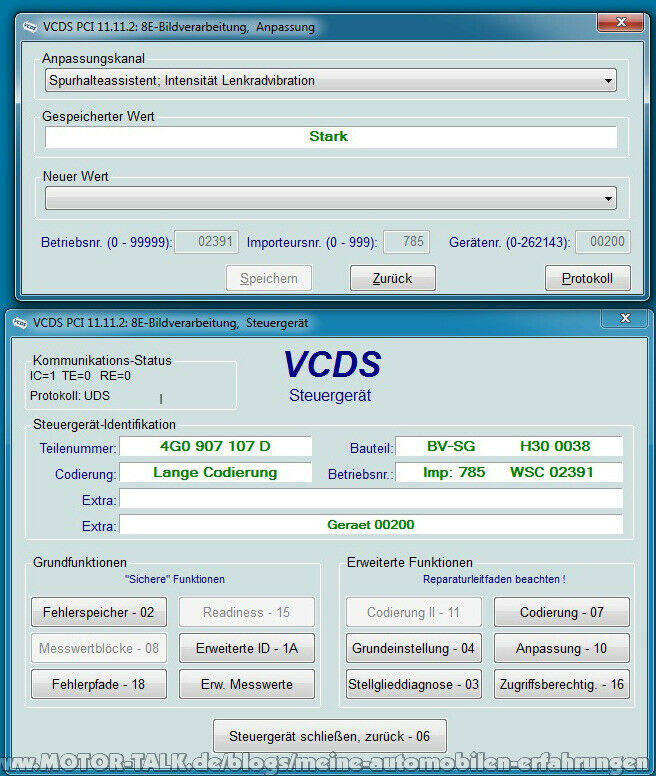 Nur anpassen - nicht codieren: Warnzeitpunkt Spurhalteassistent, Intensität Lenkradvibration