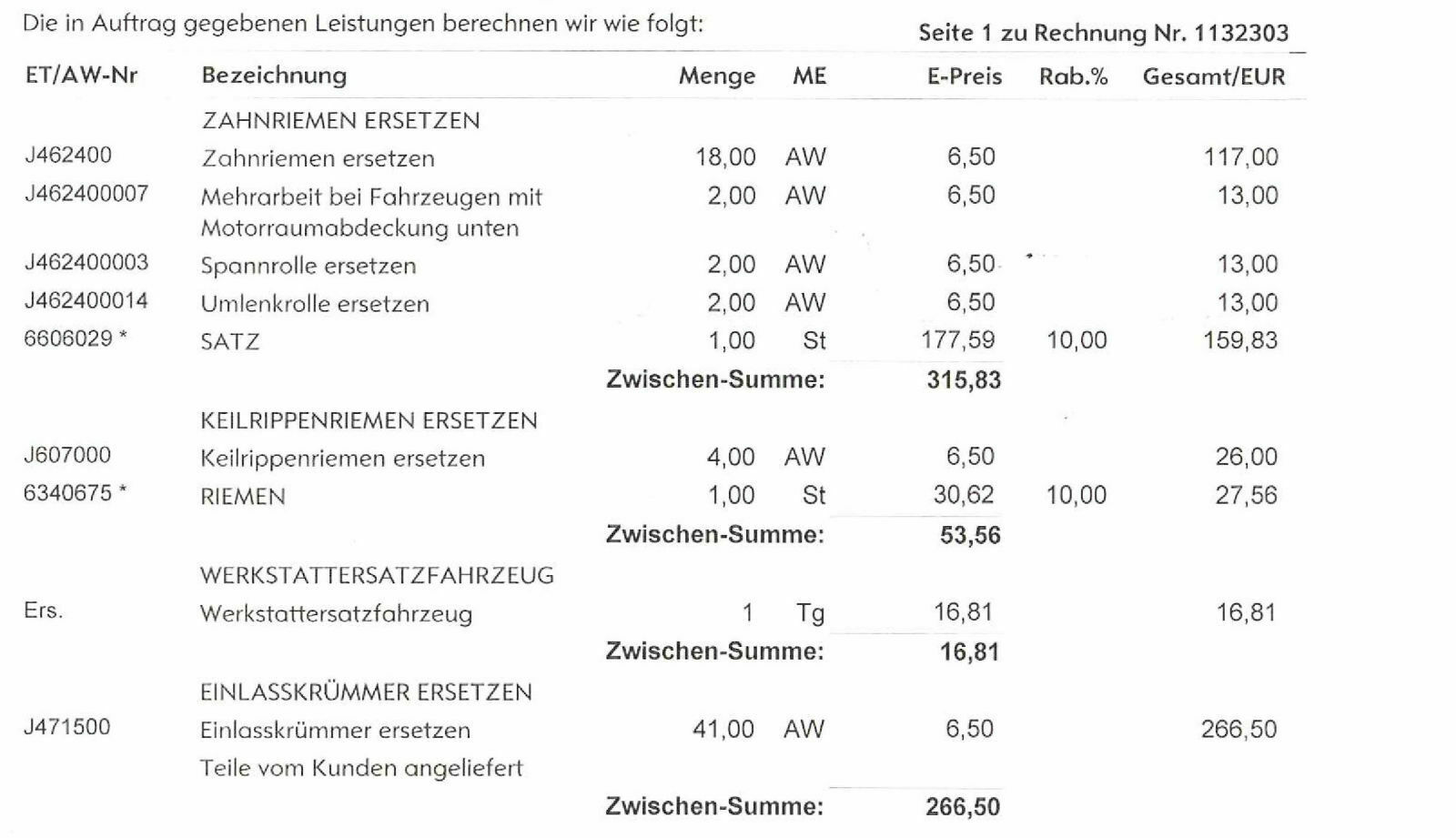 1,9cdti 120000km insp + zahnriemen scan rechnung