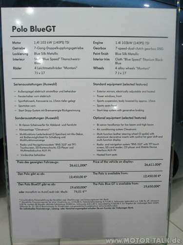 Preisliste Polo Blue GT