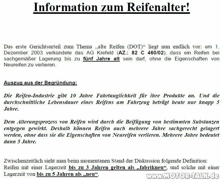 100 Kmh Zulassung Reifen nicht älter als 6 Jahre sein