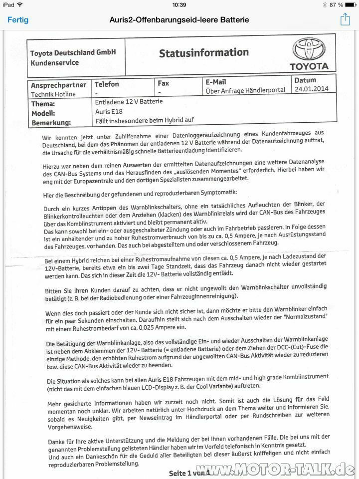 Auris HSD nach 1 1/2 Tagen Standzeit "tot"
