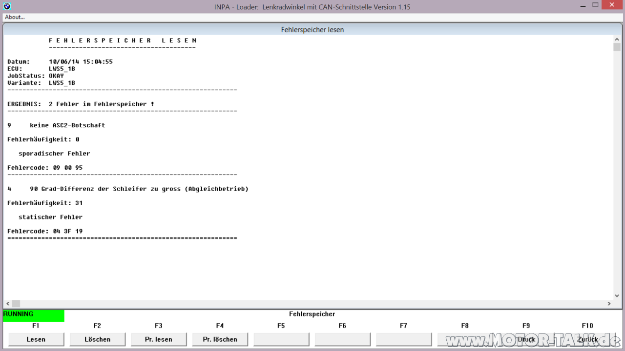 Ediabas/Inpa Fehlerauslesen funktioniert nicht Fehler SYS 0010 Job Initialisierung Fehlerhaft