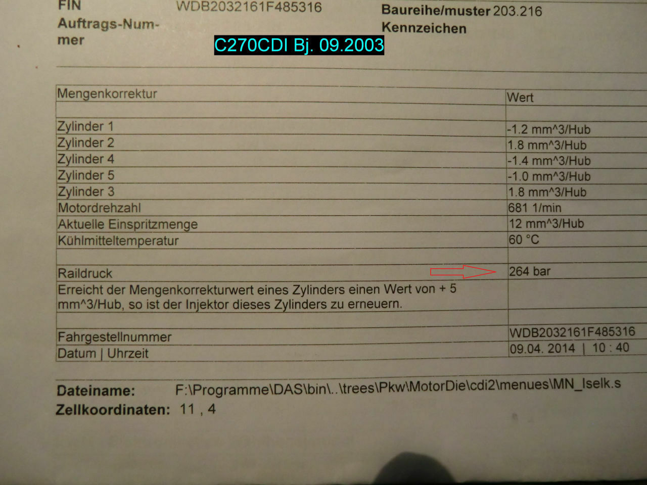 C270CDI ausgegangen, keine Fehlermeldung KI, Kein Raildruck mehr!?