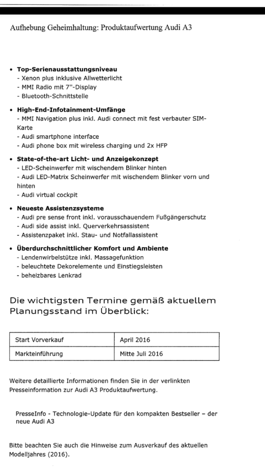 Facelift (A3, S3, RS3)