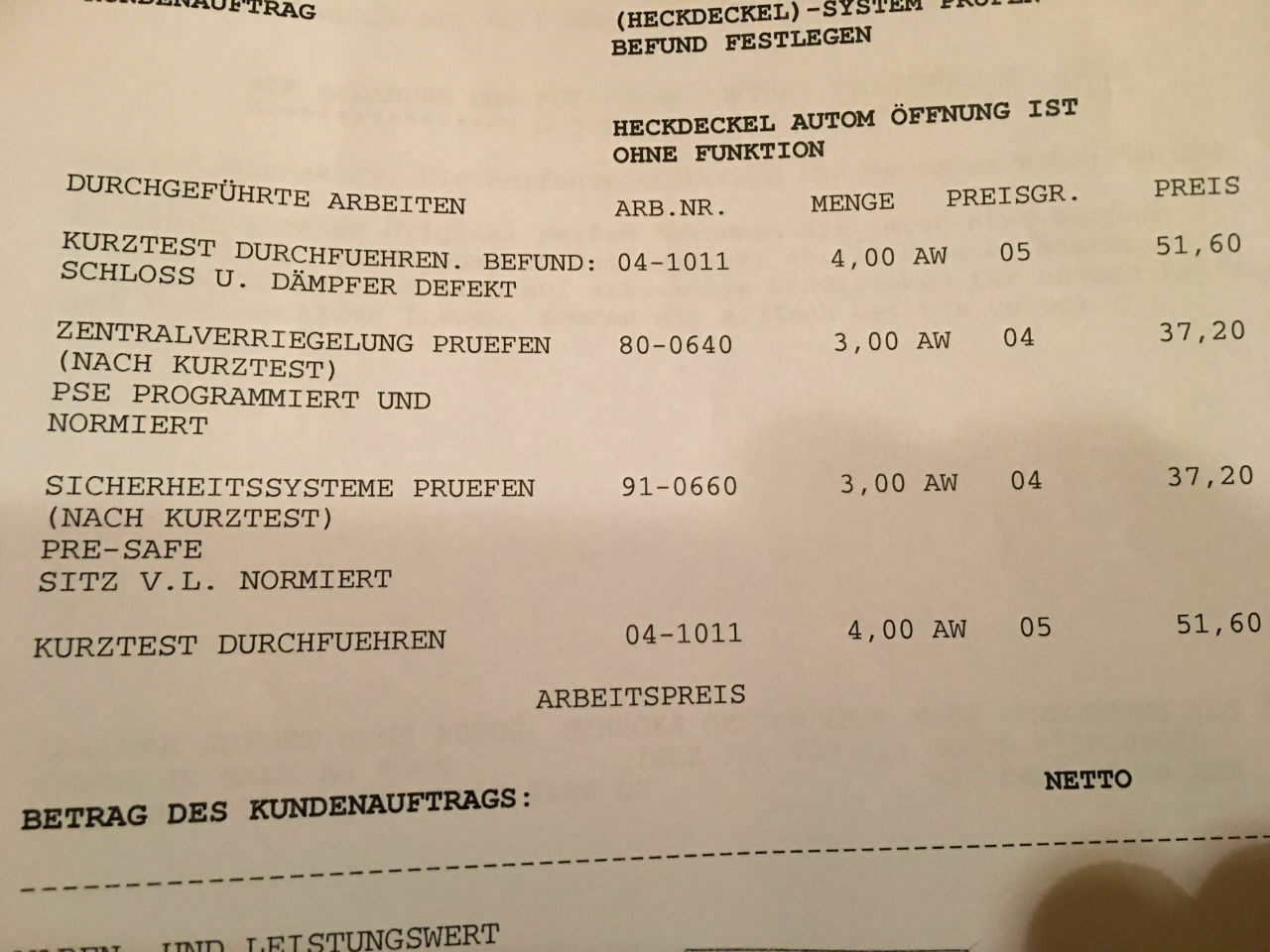 W220 Kofferraum öffnet nicht elektrisch