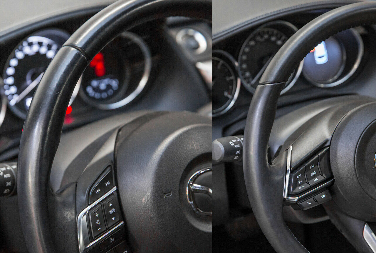 Links die alten, rechts die neuen Lenkradknöpfe im Mazda6, auch der Pralltopf wurd leicht verändert