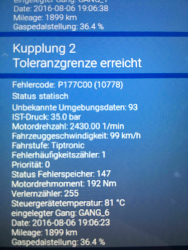 7 Gang DSG "Kupplung Toleranzgrenze erreicht"