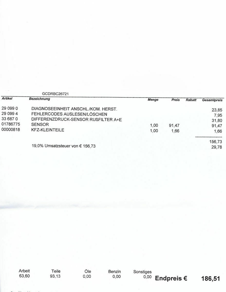 DPF Regenerierung + Fehlermeldung Differenzdruck