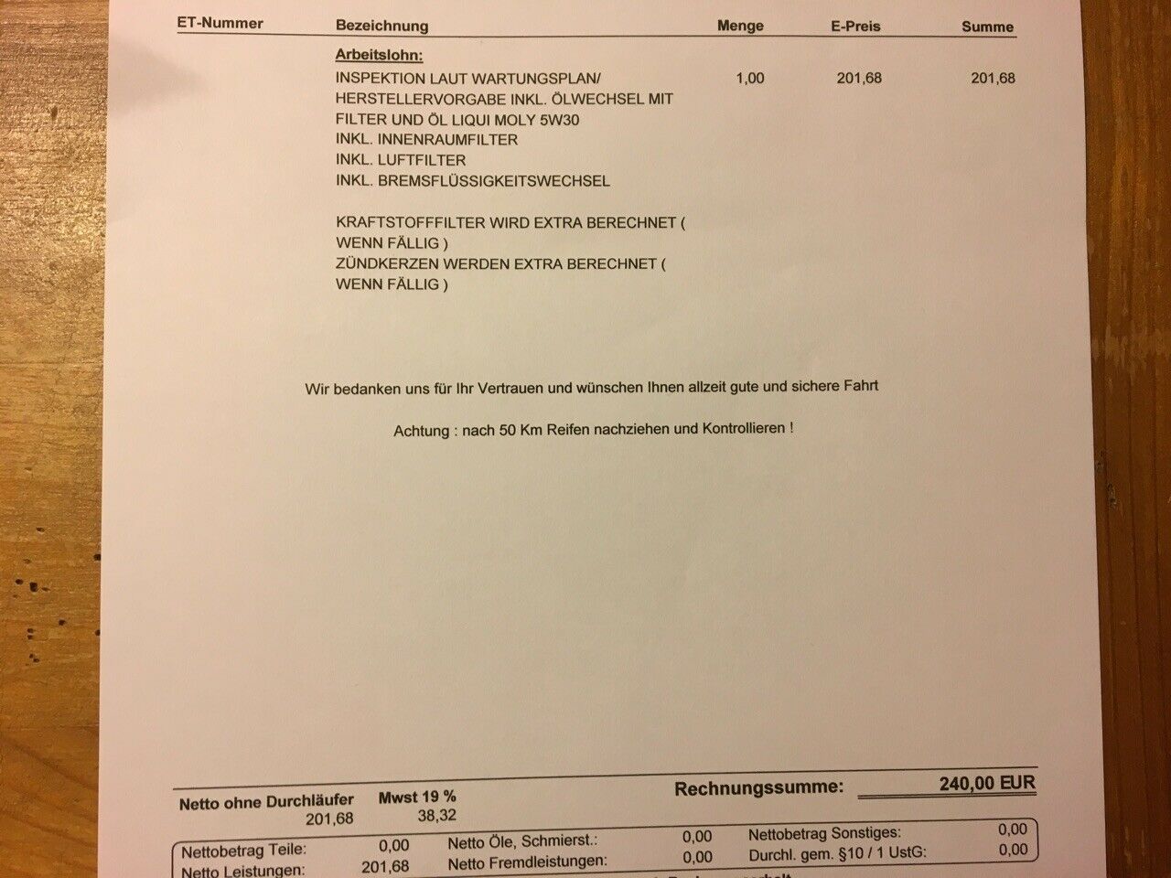 Übersicht: Service / Wartung / Assyst / Preis / Umfang