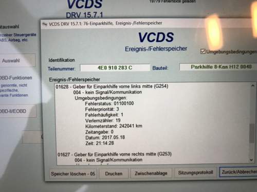 Einparkhilfe fehler, alle 4 sensoren defekt? - Start...