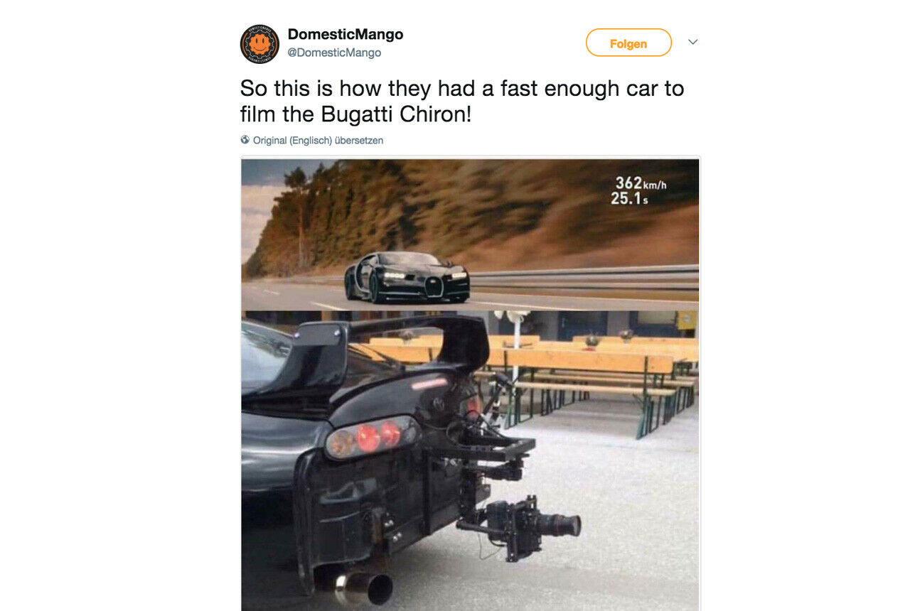 Nur ein Witz: Dieses Bild verbreitete sich nach dem Rekordversuch des Bugatti im Internet