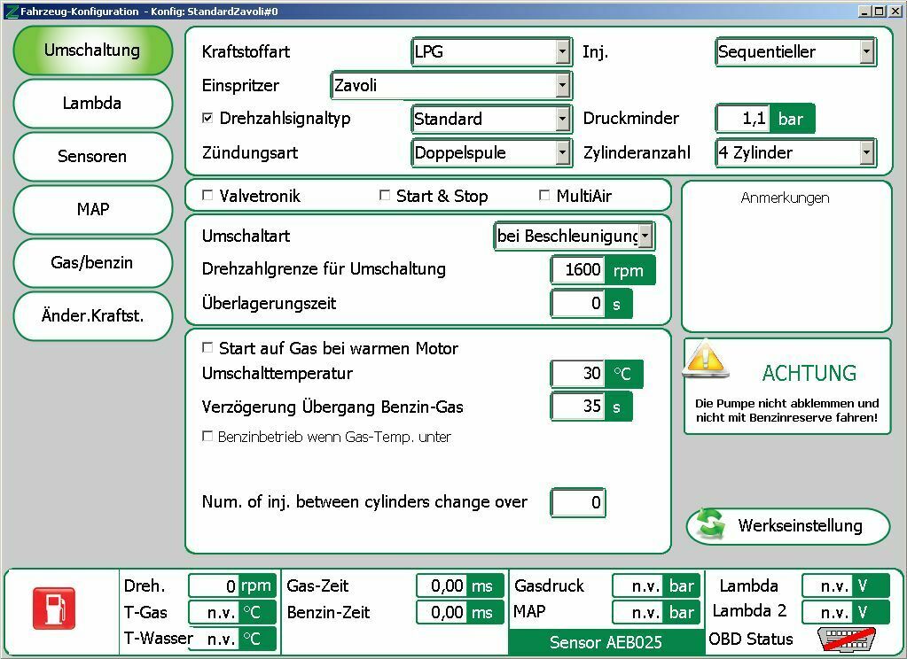 LPG Umschaltverhalten einstellen