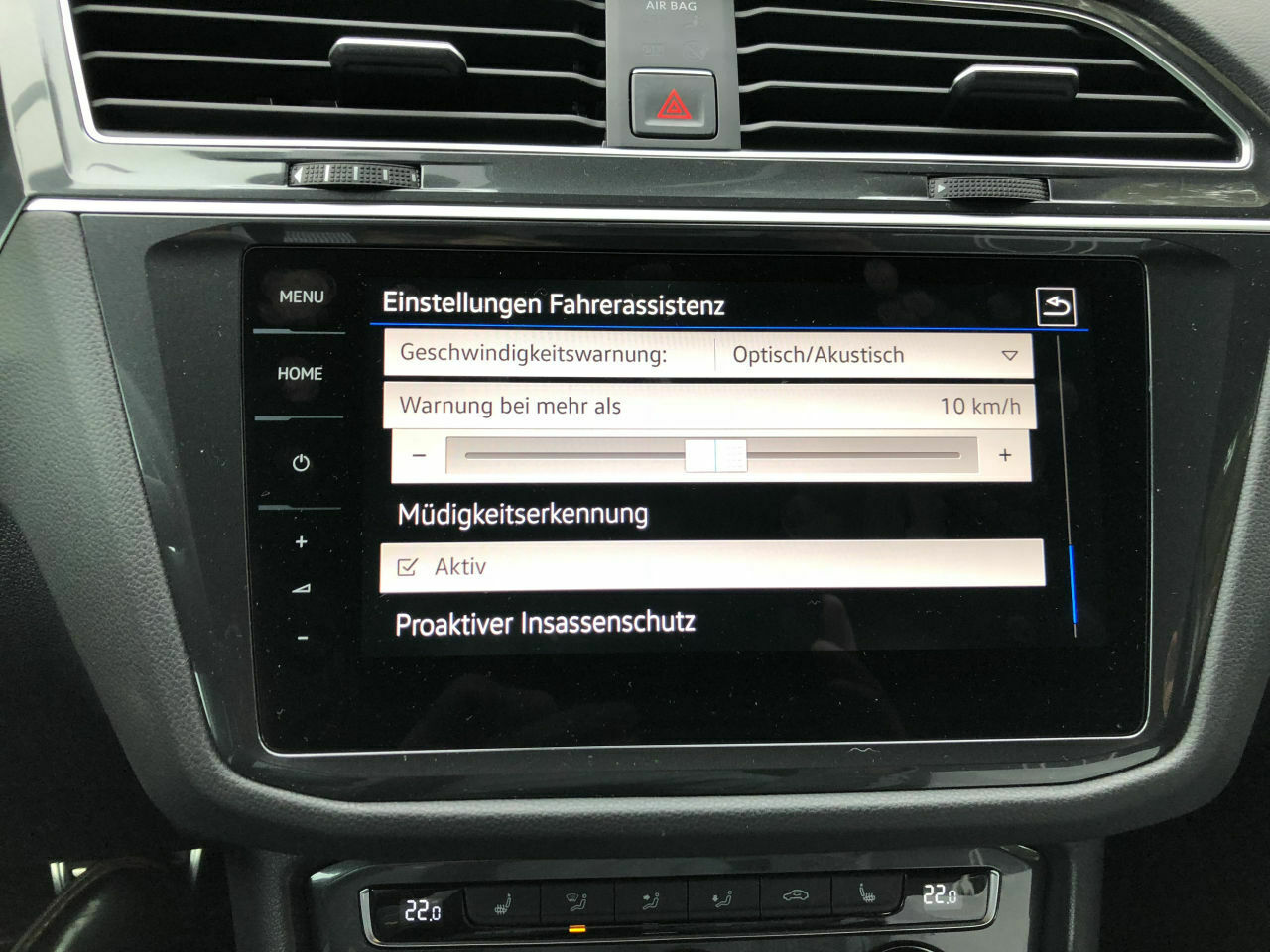 Einstellung der Fahrerassistenzsysteme