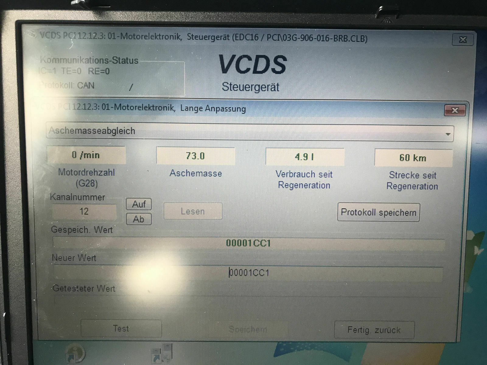 A4 B7 1.9 TDI - Wie mit VCDS Aschemasse Aschwert ändern zurücksetzen?