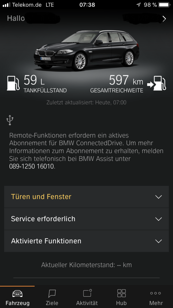 ConnectedDrive App - Tankfüllstand