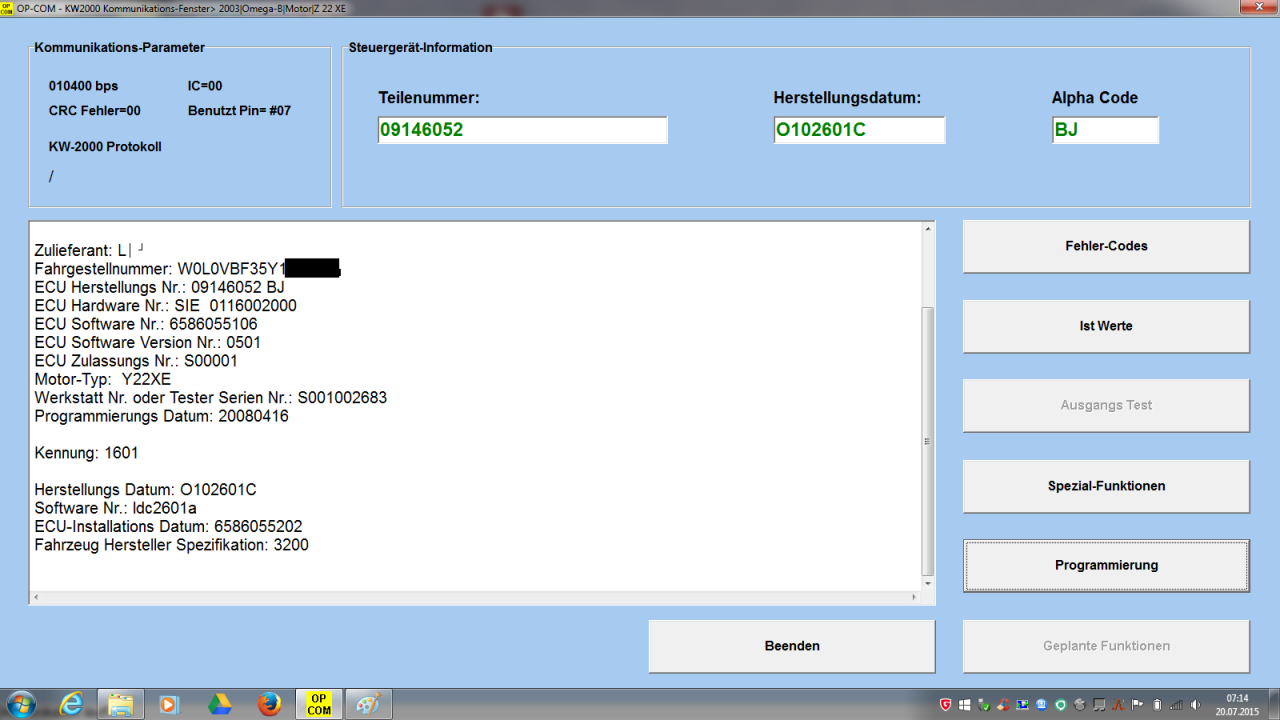 Vectra B - X25XE - AT - ABS Drosselklappen Lastsignal