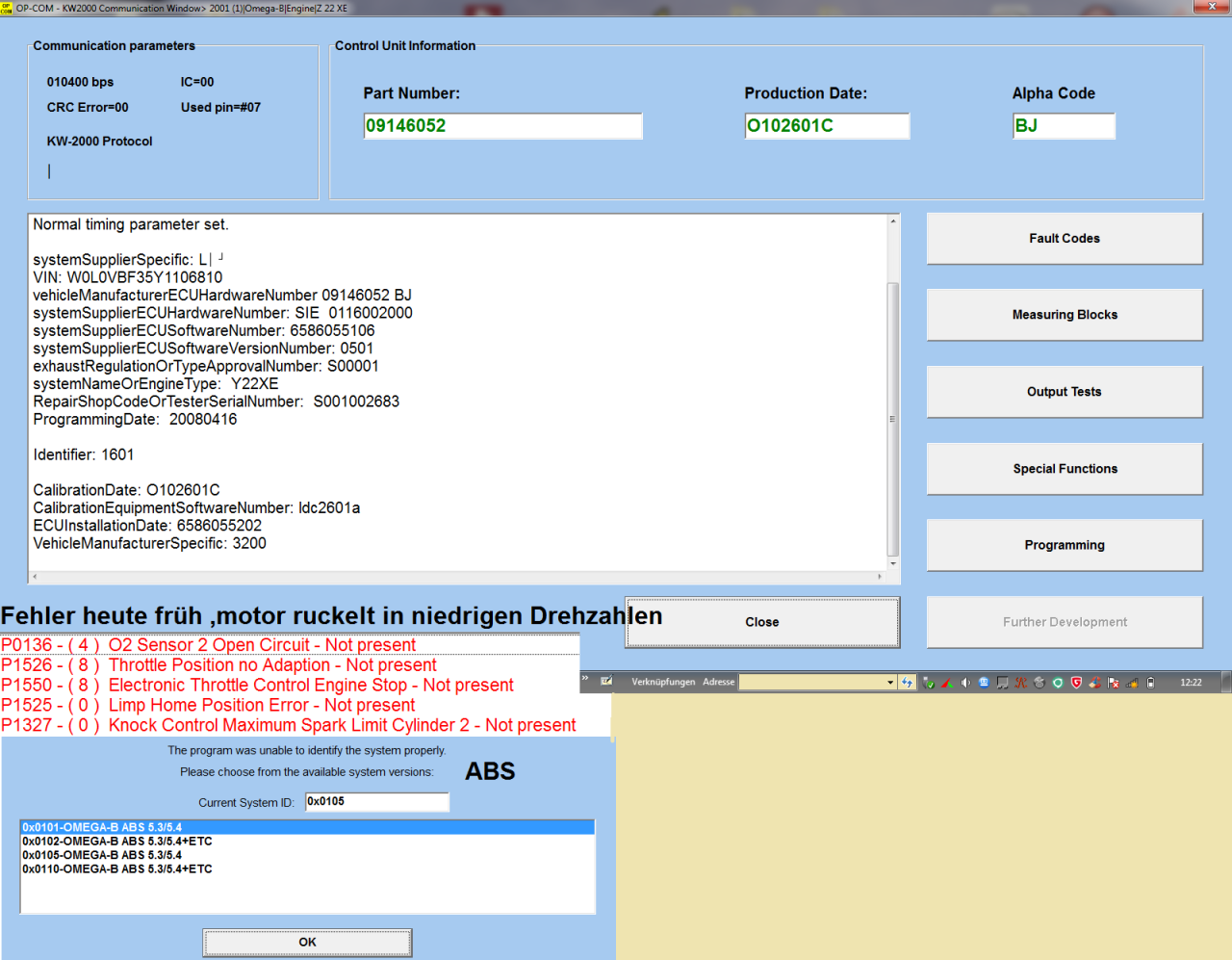 Vectra B - X25XE - AT - ABS Drosselklappen Lastsignal