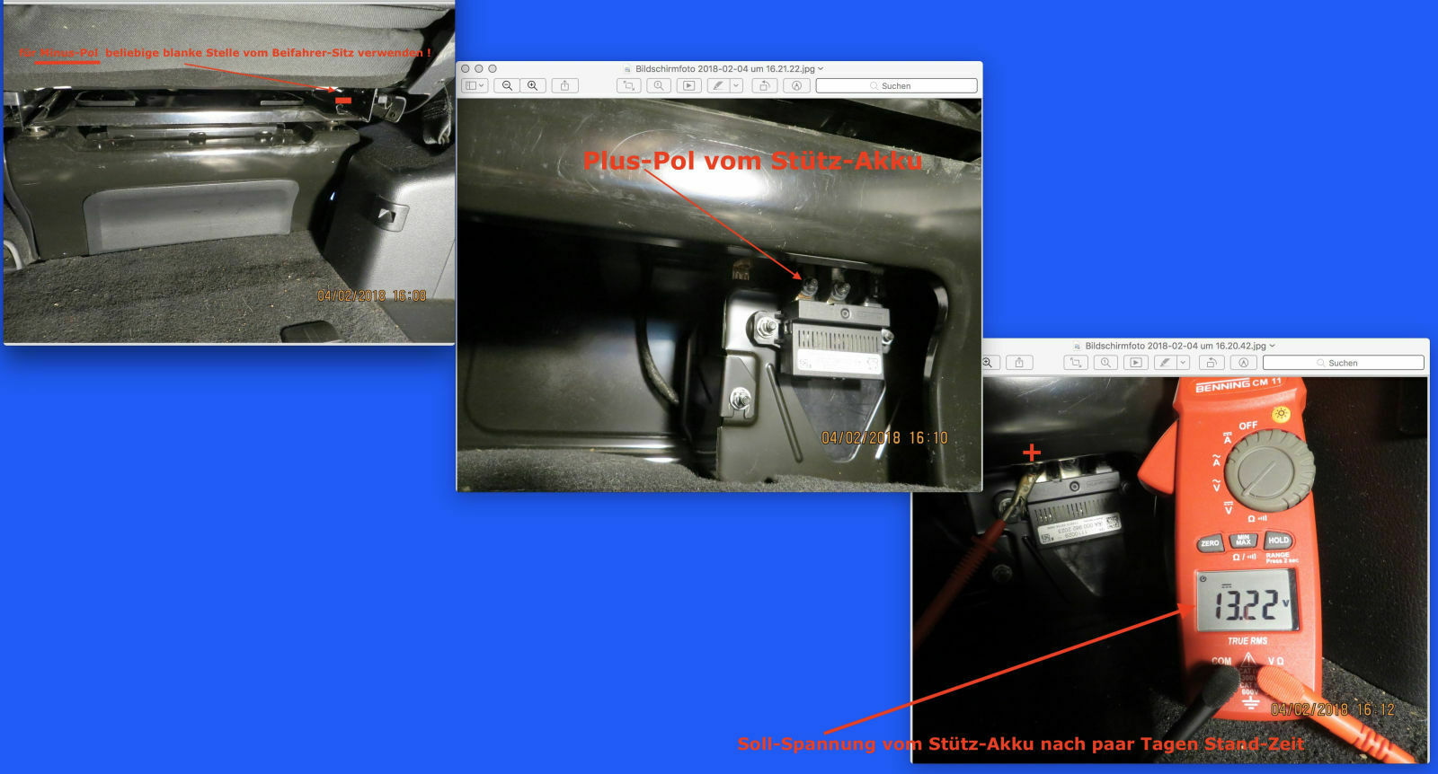 Fehlermeldung: "Anhalten s.Betriebsanleitung" mit Batteriezeichen