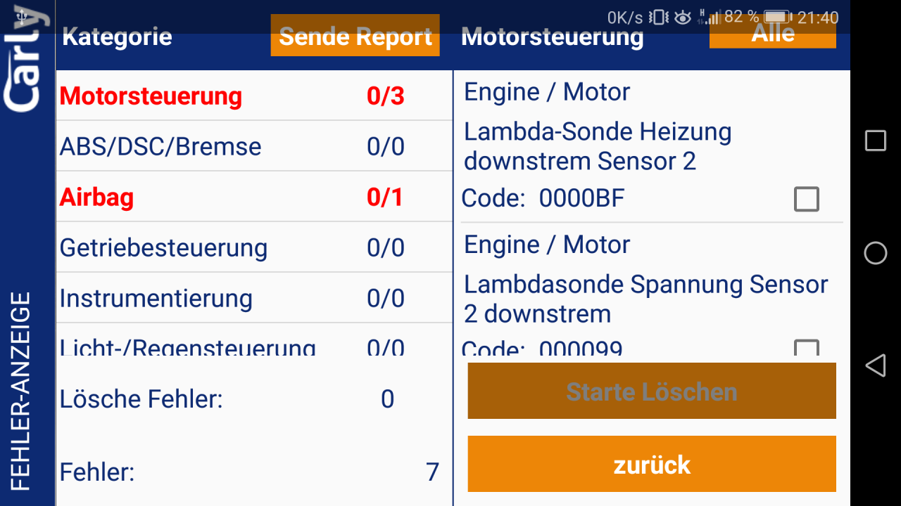 Verschiedene Fehler Code's...