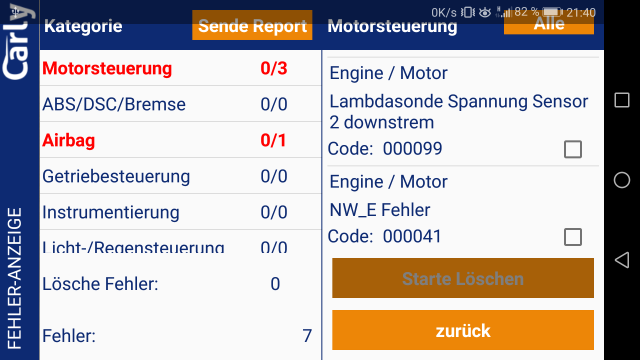 Verschiedene Fehler Code's...
