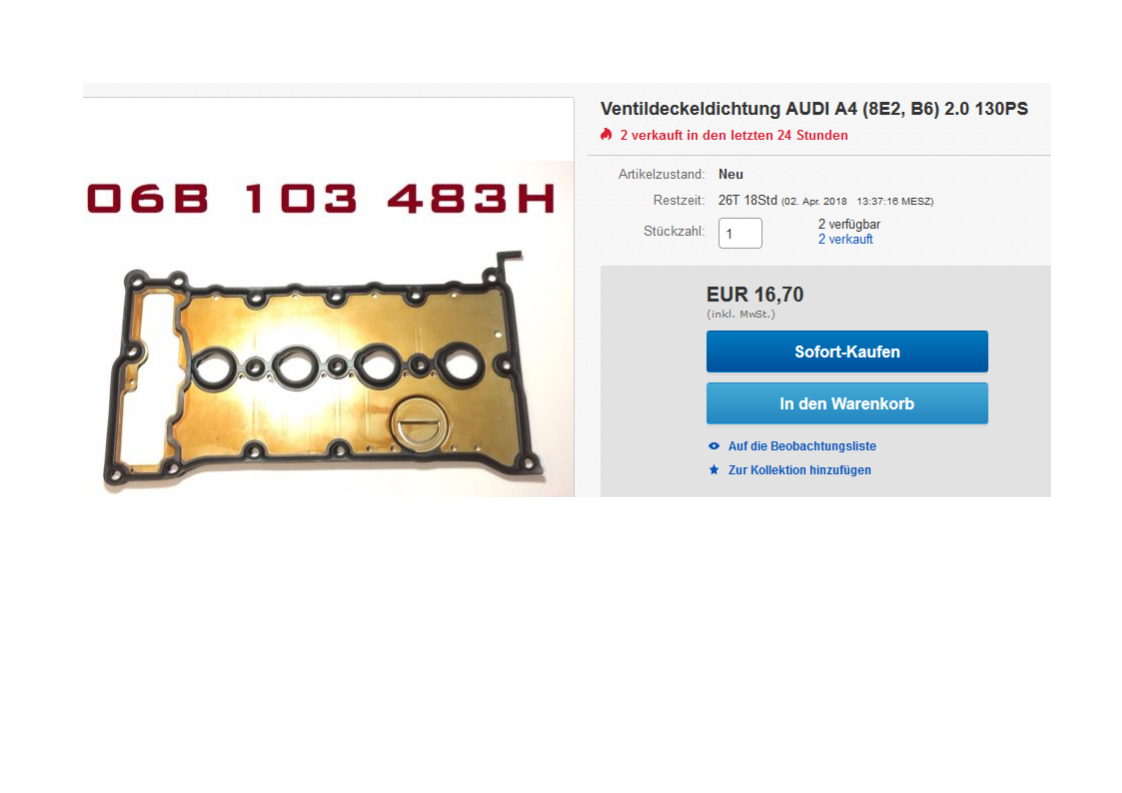 Audi A4 B6 2.0 Benziner(Baujahr 2002) - Dichtungen am Motor undicht - eventuel Ventildeckeldichtung