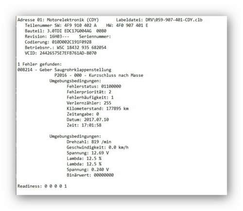 Fehler mit VCDS ausgelesen