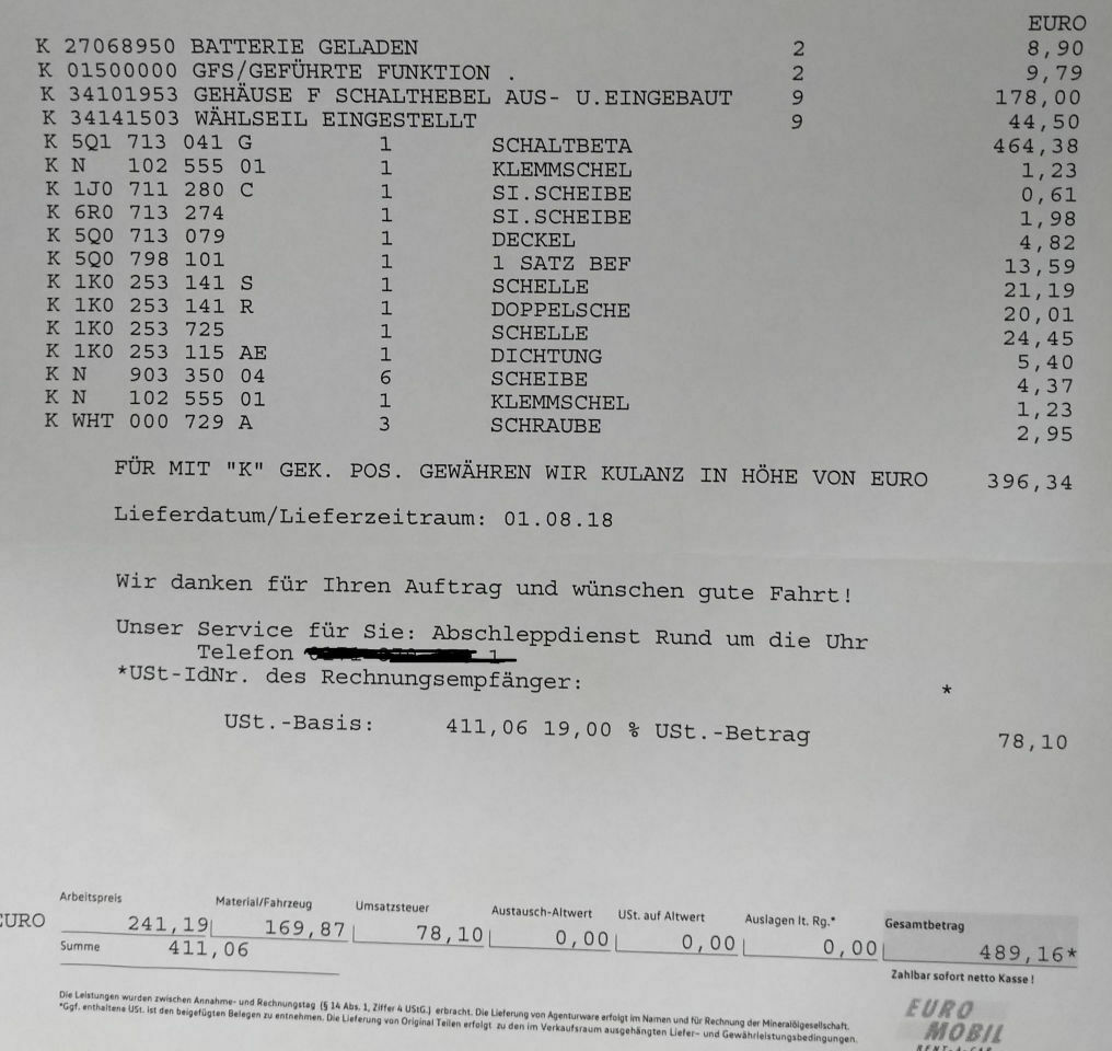 'Wackelkontakt" Fehlermeldung: Fehler Werkstatt Wählhebel P