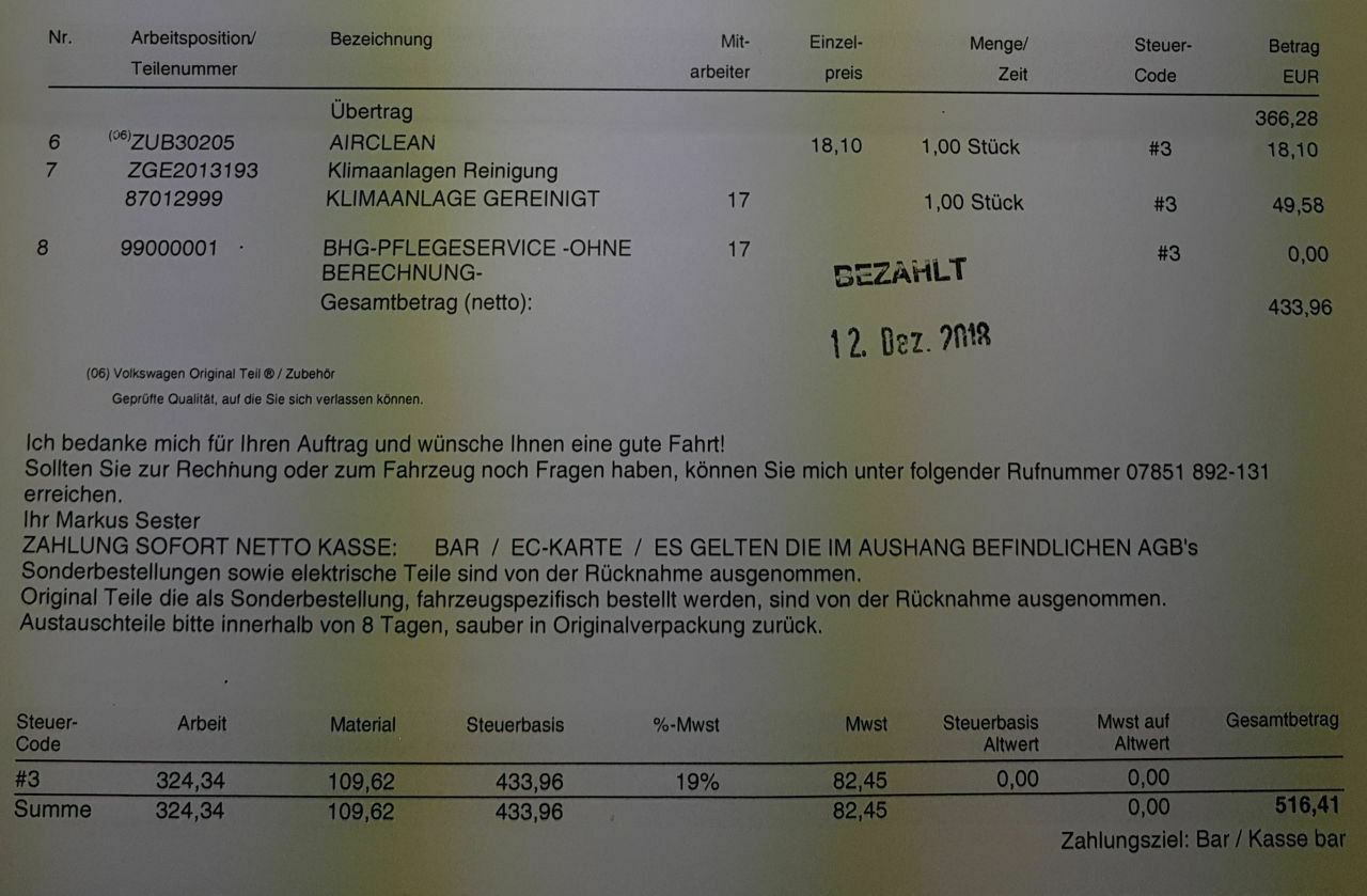 Kosten Inspektion 2. Service (60.000km) nach 3 Jahren