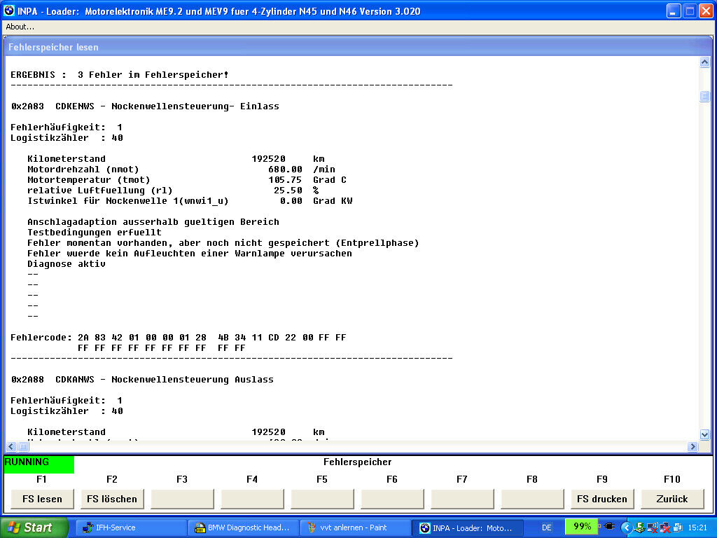Nockenwellensteuerung Einlass und Auslass fehlerhaft - E46 318CI - N46