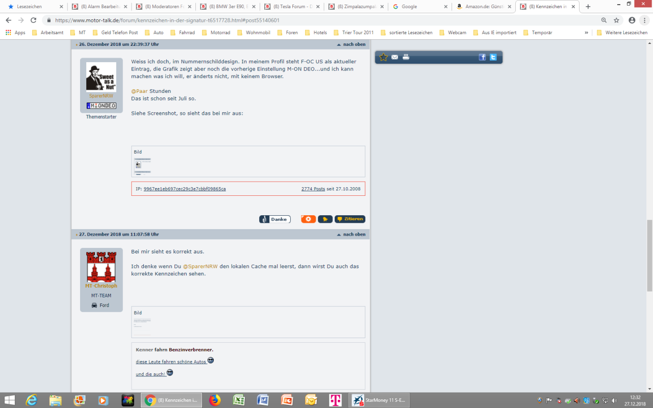 Kfz-Kennzeichen unter dem Avatar