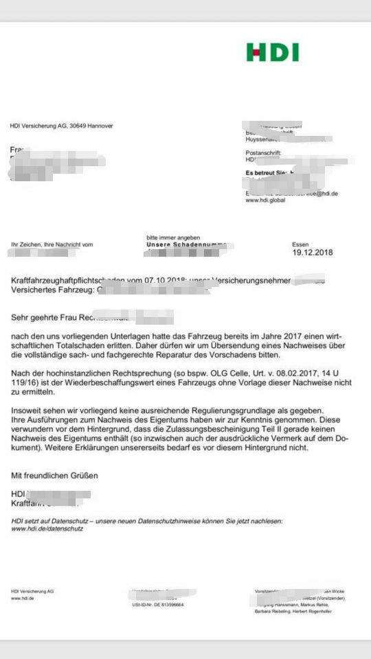 Versicherung möchte nicht zahlen wegen Wirtschaftlicher totalschaden