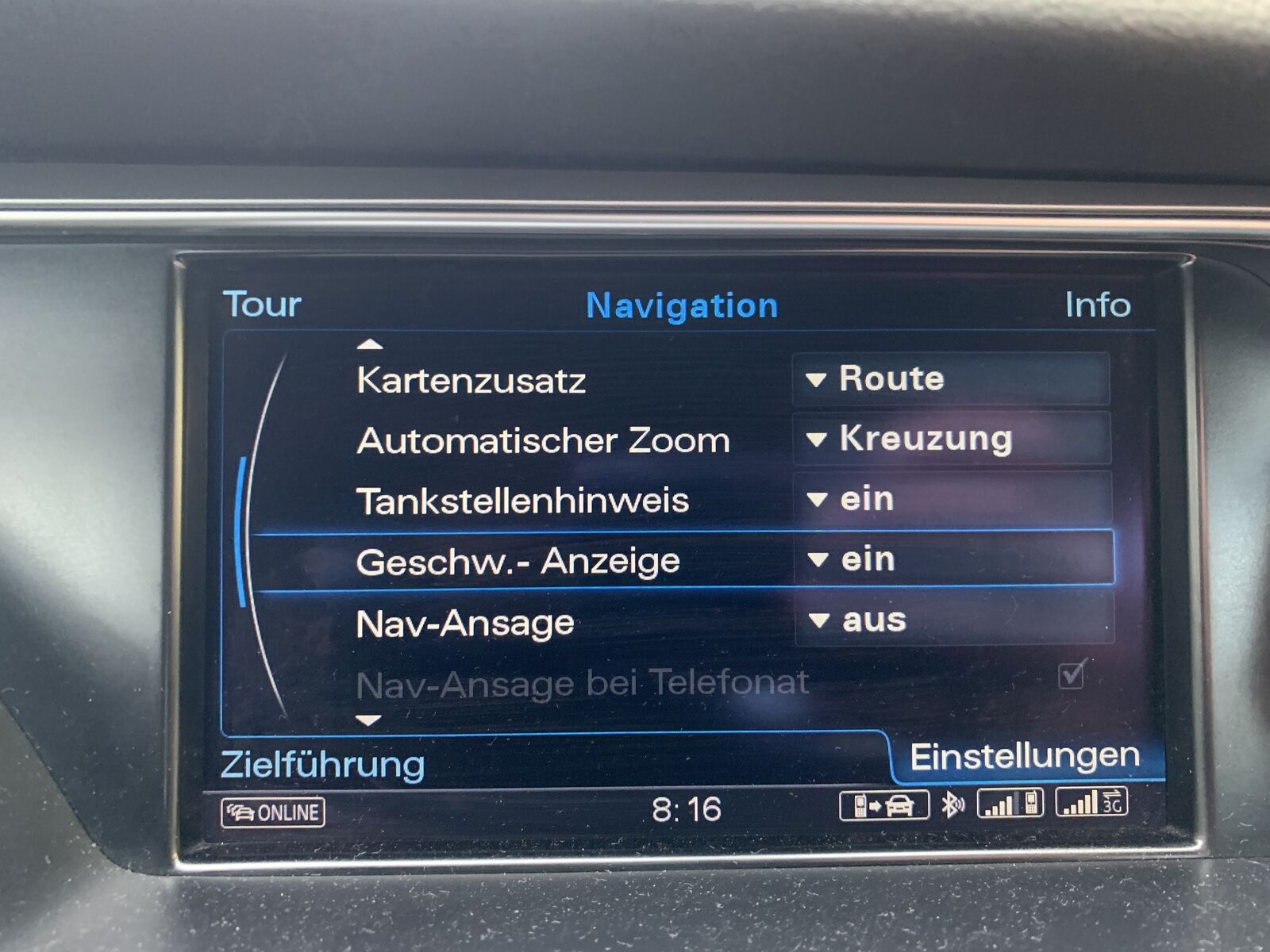 MMI 3G+ Geschwindigkeitsanzeige/Tempolimitanzeige
